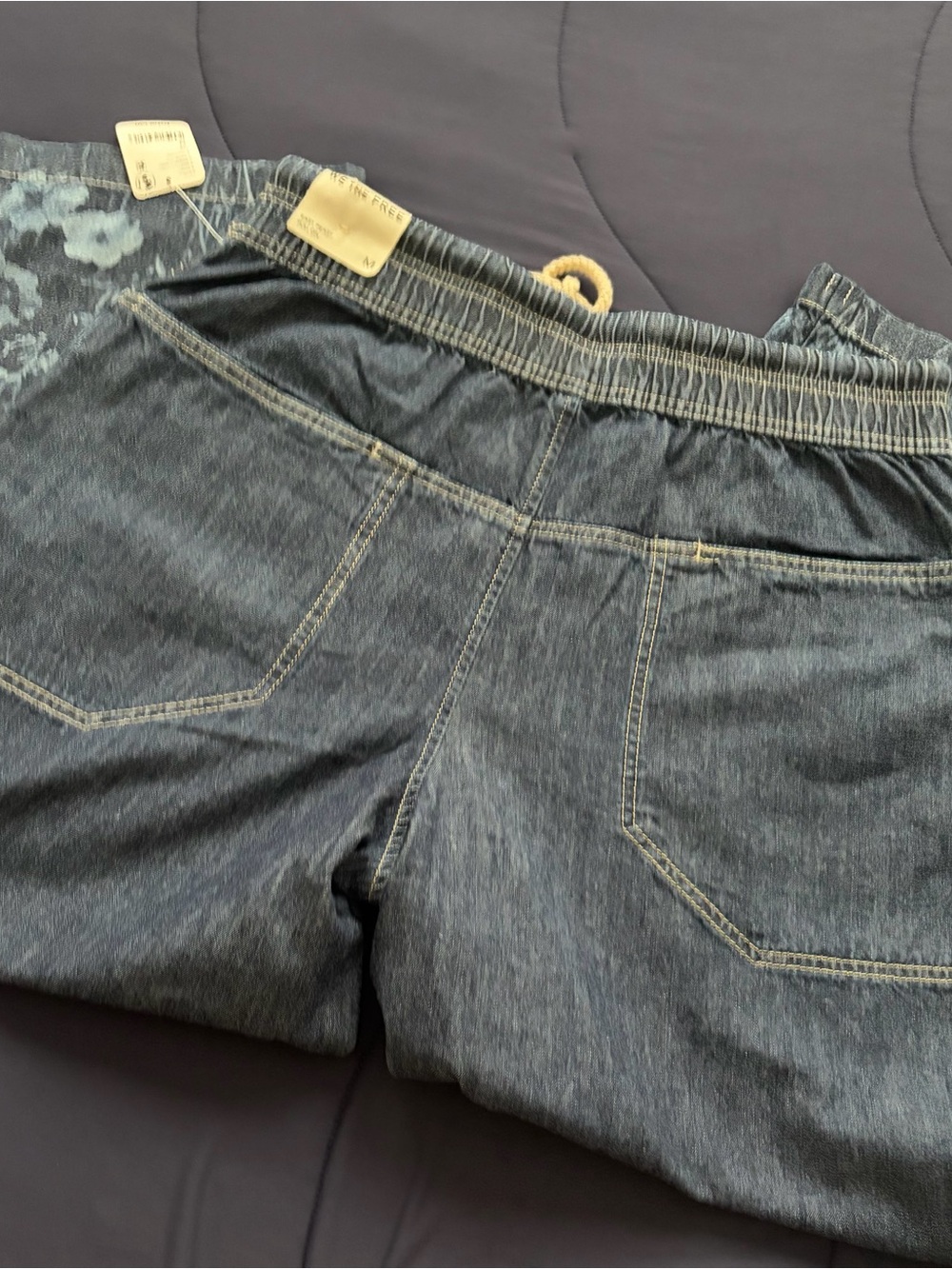 Free People We The Free Easy Peasy Printed Pull-On Jeans in Indigo Combo - Picture 10 of 12
